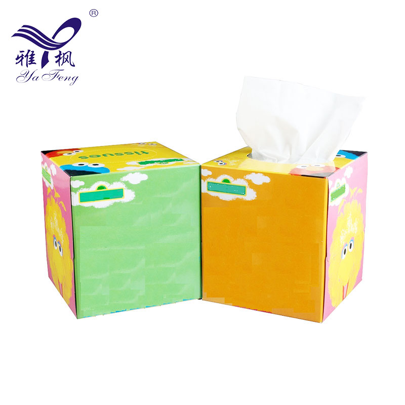  Tejido facial suave impreso personalizado al por mayor (tipo caja) Tejido de caja de papel de pulpa de madera virgen