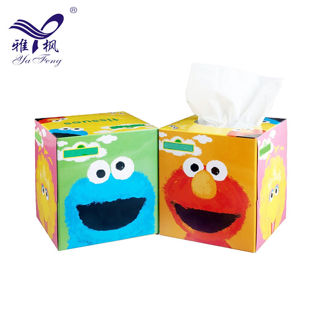  Tejido facial suave impreso personalizado al por mayor (tipo caja) Tejido de caja de papel de pulpa de madera virgen