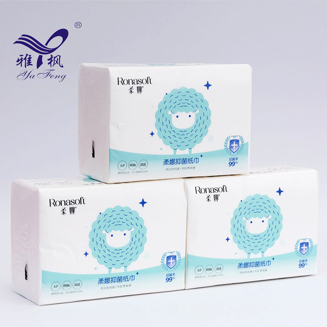 Bacteriostático Pulpa de madera virgen Papel suave Papel de paquete Facial 4 Capas V plegables