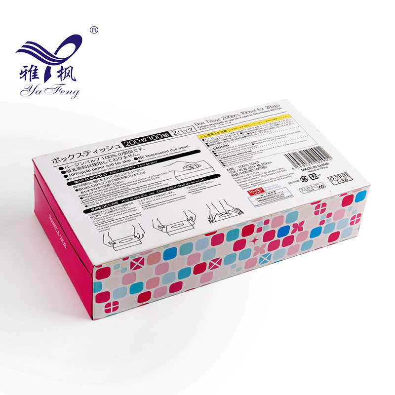 Pulpa de madera virgen suave, caja de papel seda facial de 2 capas, toalla facial, caja impresa floral facial, tejido facial